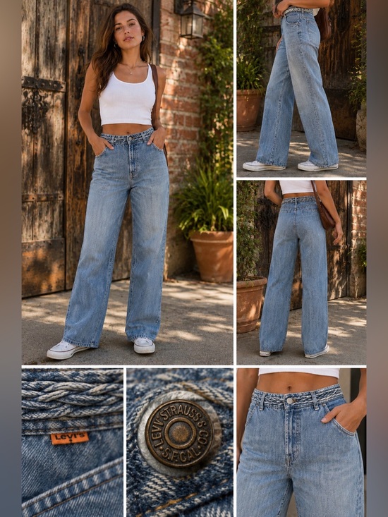 Levi's Denim - Levis Orange Tab Vintage Braided Waist 27 High Rise Wide Leg Boho Western Retro